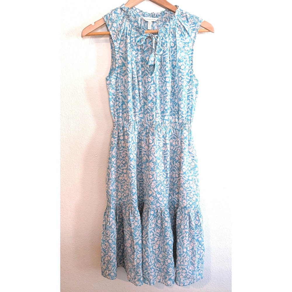 Rebecca Taylor Silk Floral Dress Aqua Peach Sleeveless Midi Lined Size 0